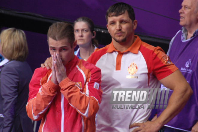 Azərbaycan gimnastı Oleq Stepko Avropa Oyunlarında paralel qollarda hərəkətlərdə qızıl medal qazandı. Bakı, Azərbaycan, 20 iyun 2015